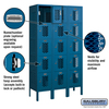 Salsbury Industries 5 Tier Box Vented Locker, 36"Wx66"Hx12"D, 15 Door, Blue, Unassembled 75352BL-U